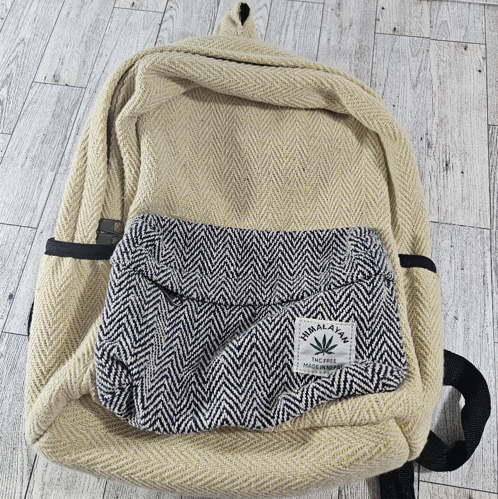 HIMALAYAN Hemp THC Free Backpack Rucksack Book Bag Gray Chevron Cream  Mini